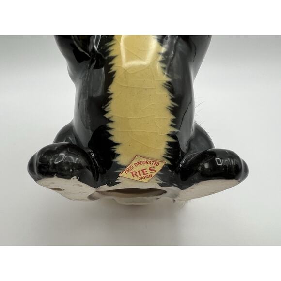 Ries Japan Ceramic Skunk Figurine 5.5” w Fur Hair Black & White Vintage Kitschy - Picture 5 of 10